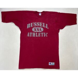 VINTAGE Russell Athletic Graphic T-shirt Men Large Red USA Short Sleeve 90s